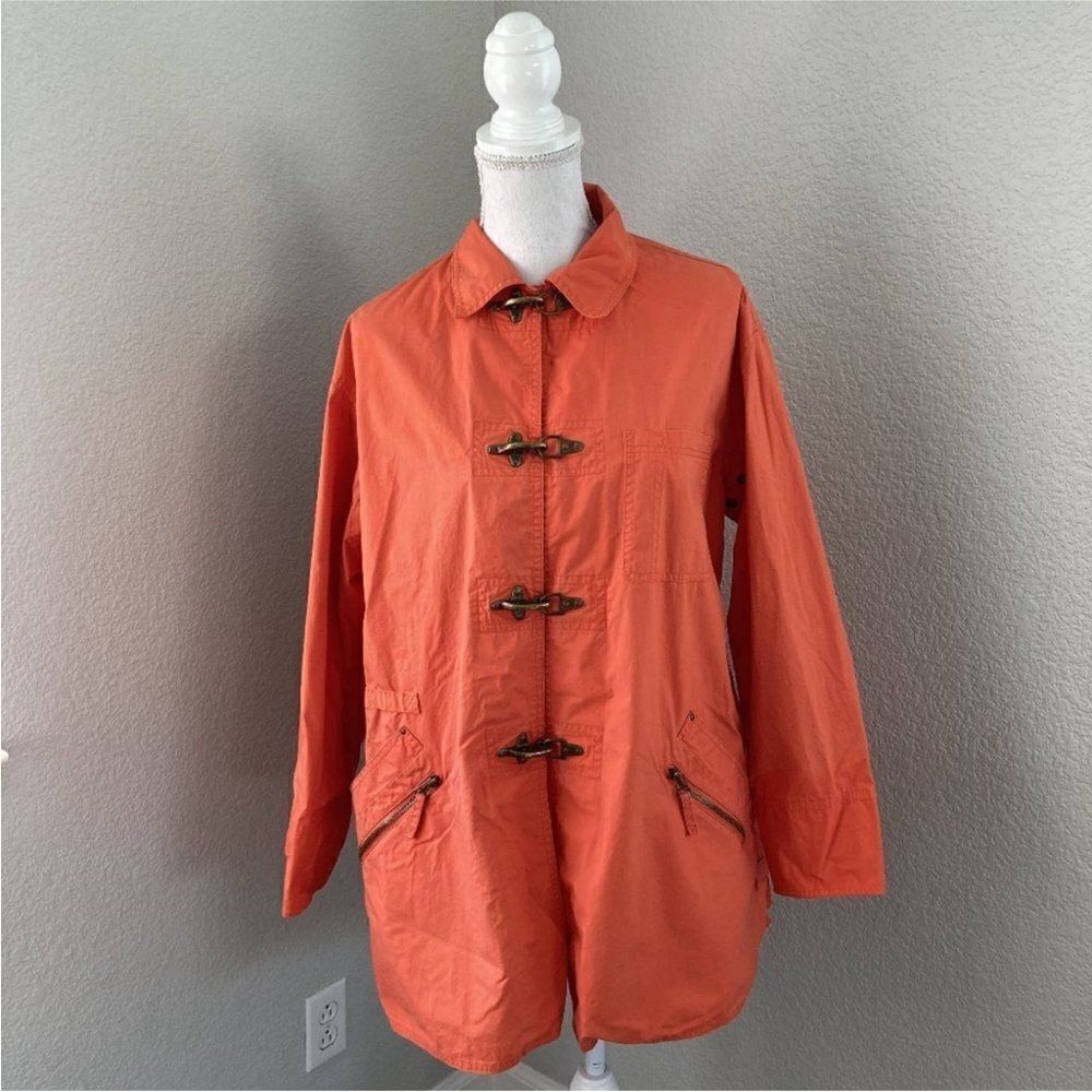 Emanuel Ungaro Womens Orange Long Sleeve Collared Duffle Coat Size Petite